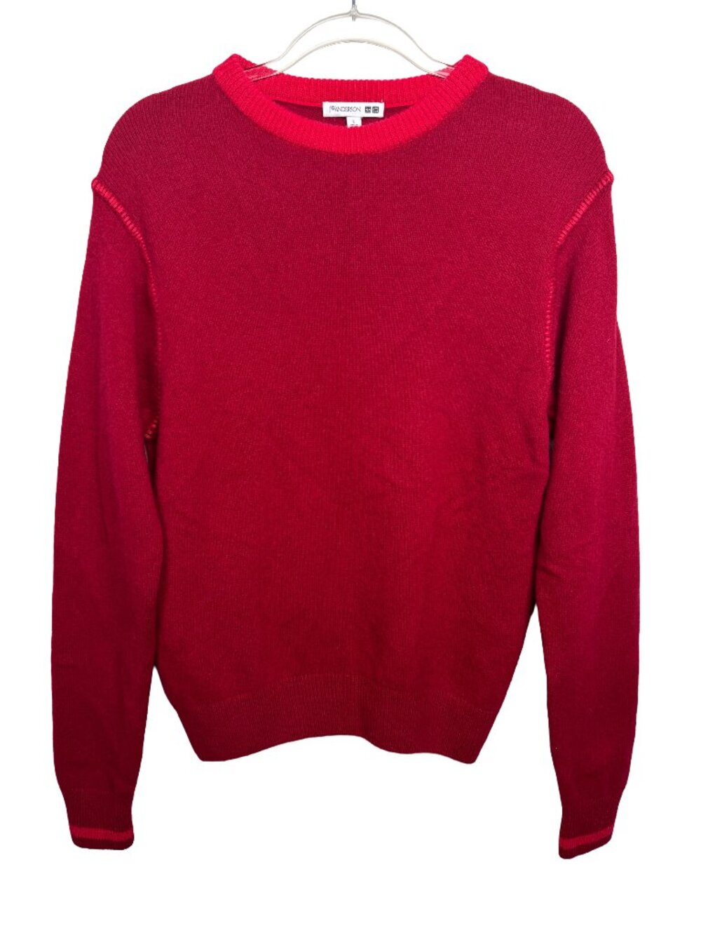 Uniqlo x JW Anderson 100% Wool Red Crewneck Contrast Stitch Sweater Women's L